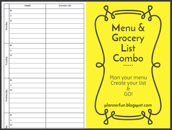 Menu & Grocery List Combo [Half] Planner Fun