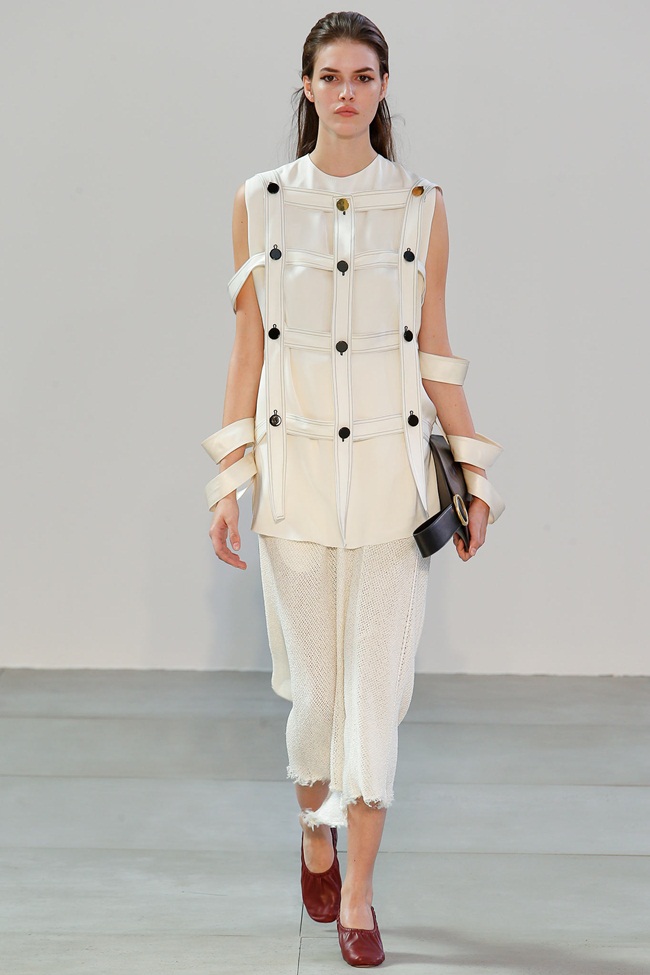 Céline 2015 SS Double Layer Cage Top in Off White Viscose Faille on Runway