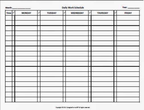 caregiver forms daily work schedules daily schedule form