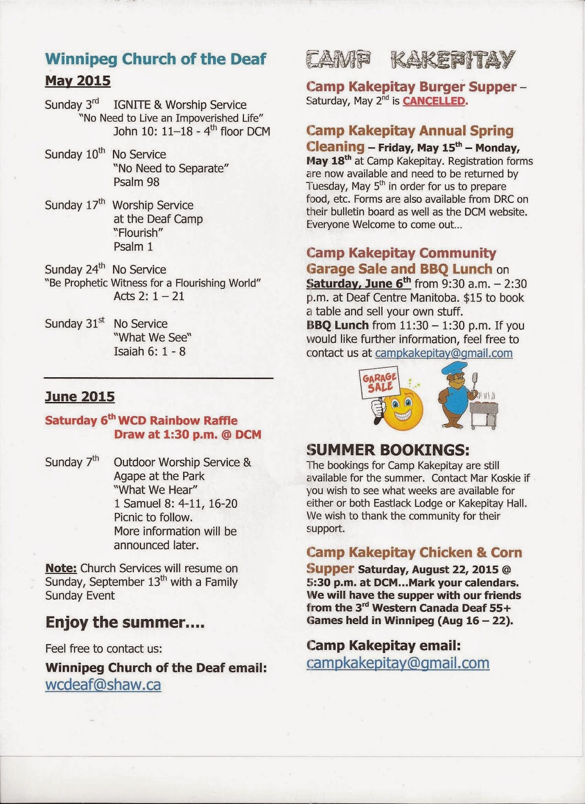 Deaf Centre Manitoba Inc Winnipeg Church Of The Deaf Wcd May