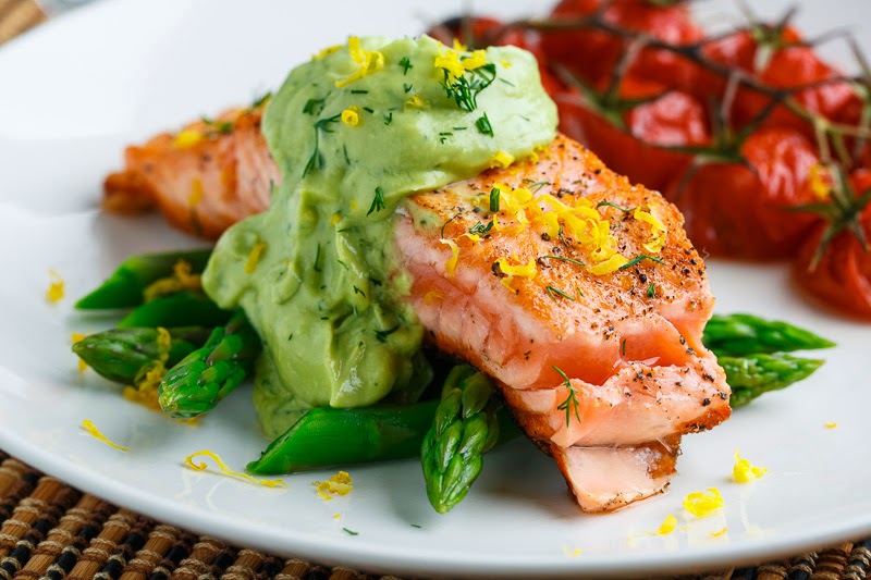 Seared Salmon in Dill Avodaise (Avocado Hollandaise) Sauce on Closet