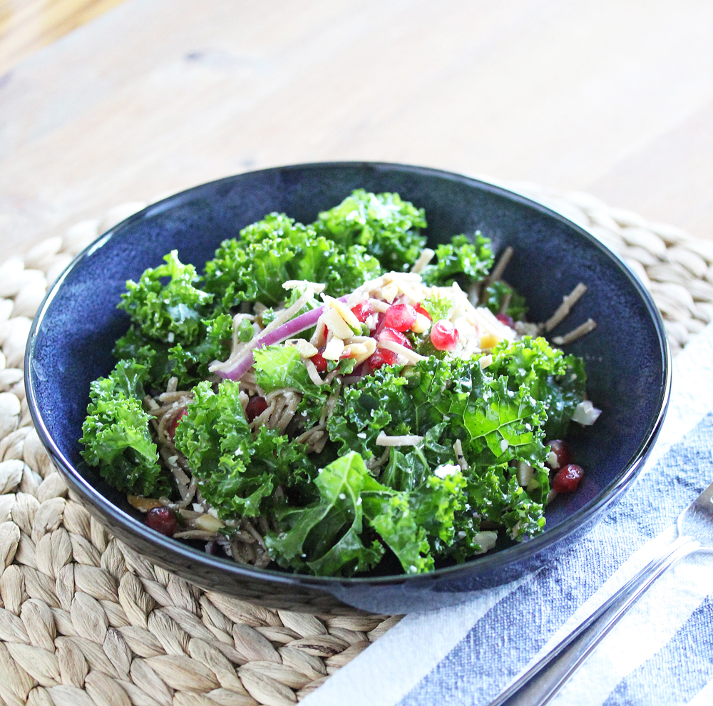 KALE & SOBA NOODLE SALAD WITH POMEGRANATES AND FETA Sweet Peas and