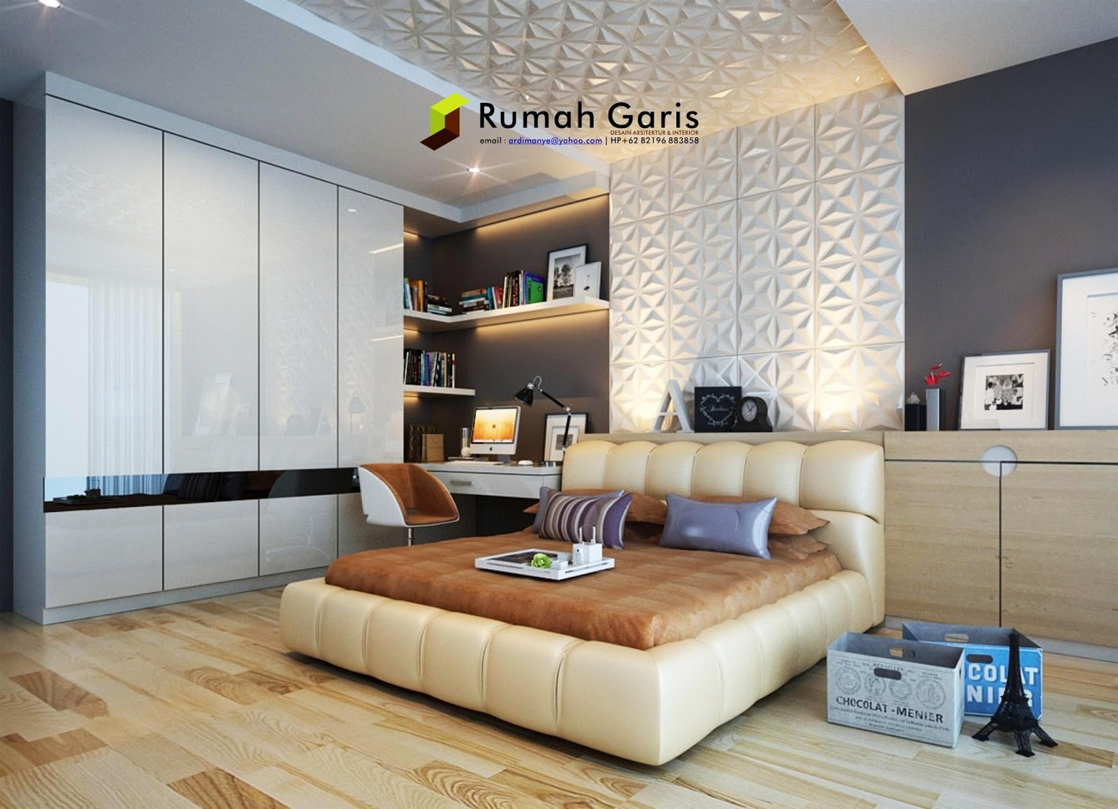  desain interior Kamar Tidur - 3D render by RUMAH GARIS ~ Rumah Garis