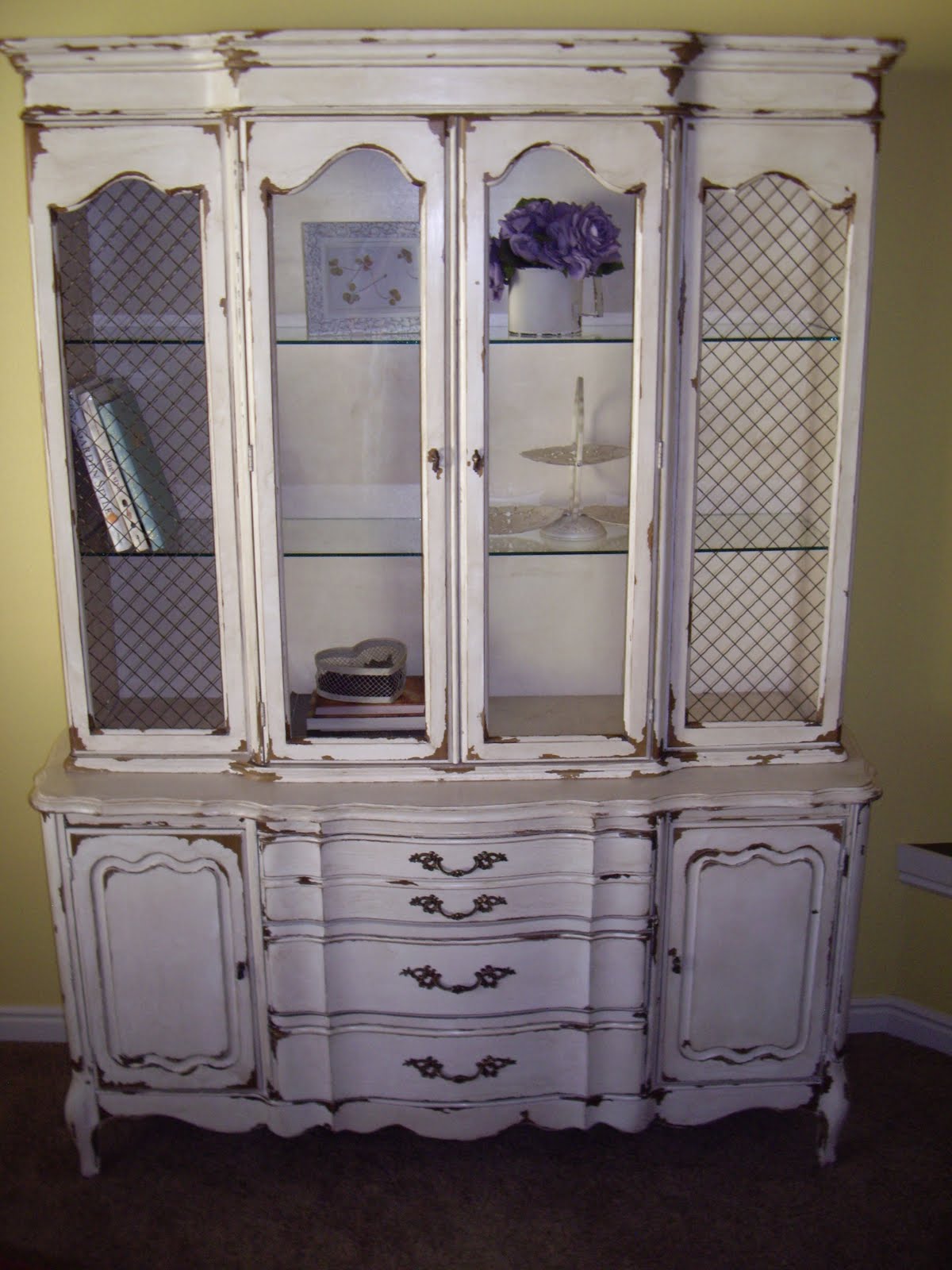 A Brush of Whimsy: Tea-Stained White China Hutch