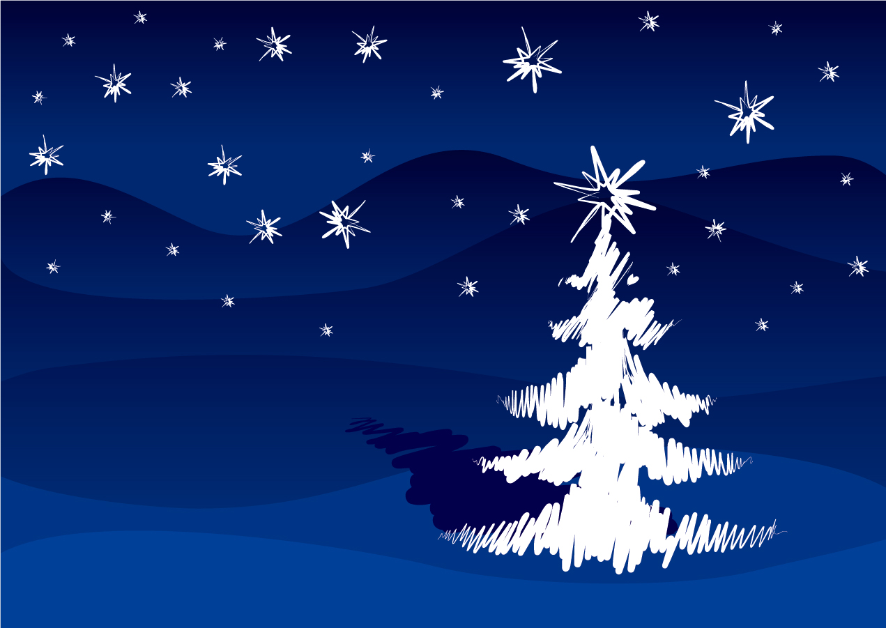 Free Vector がらくた素材庫: 手書きのクリスマス・ツリーと雪の背景 HAND-PAINTED BRUSH STROKES