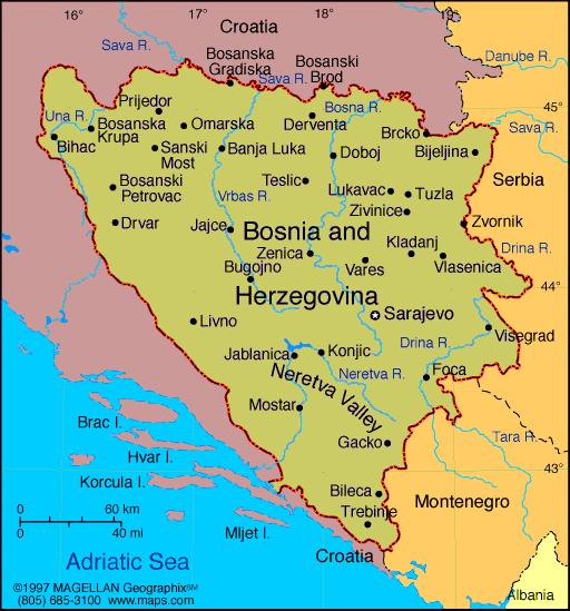 hercegovina mapa Mapa de la Geografía Regional de Ciudades de Europa: Bosnia y  hercegovina mapa