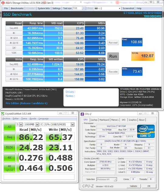 Storage Benchmark Benchmark HDD interno Seagate 2.5'' 1TB Sata 2