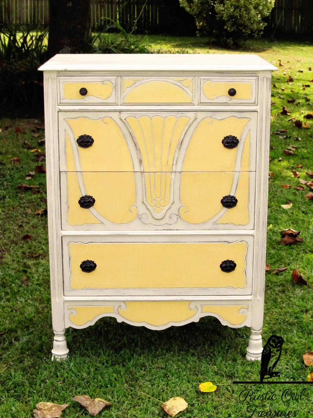 Rustic Owl Treasures Yellow Dresser
