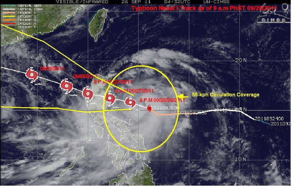 Weather Philippines Typhoon Nesat threatens Eastern Luzon..rapidly