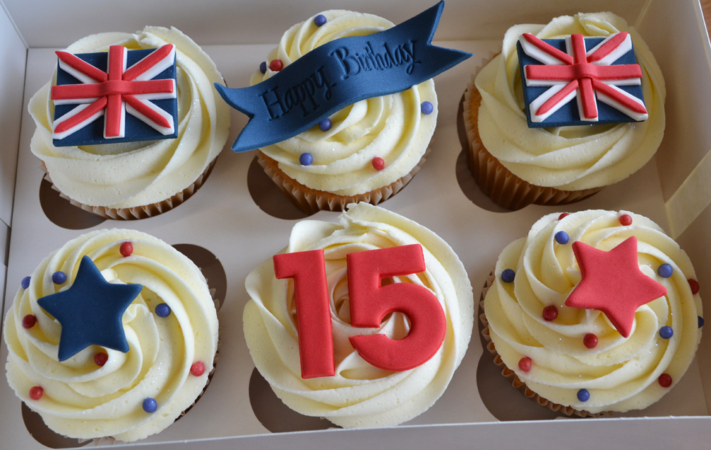 Little Paper Cakes Red & Navy Union Jack Birthday Cupcakes