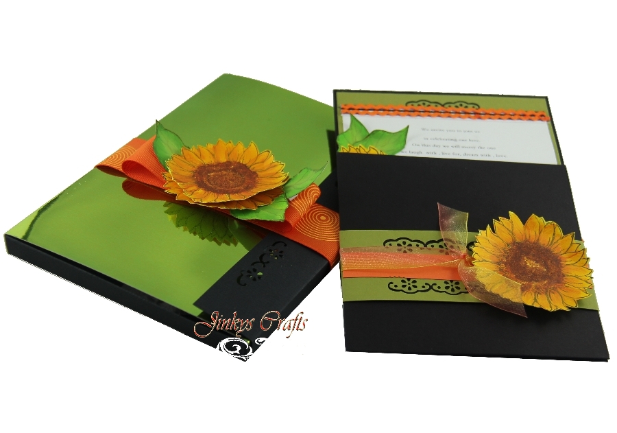 Japanese Style Box BiFold Sunflower Wedding Invitations