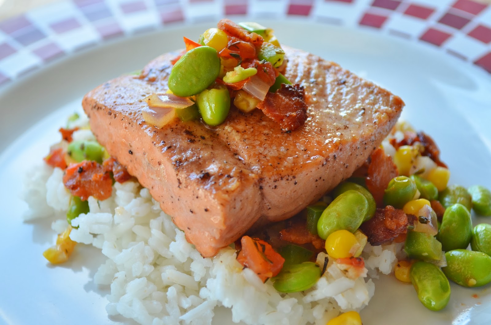 Basil Seared Salmon with Edamame Succotash