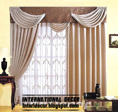 best curtains models 2013, cream scarf curtain with brown valance model