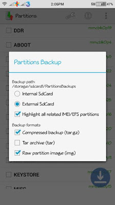 Opsi Partitions Backup