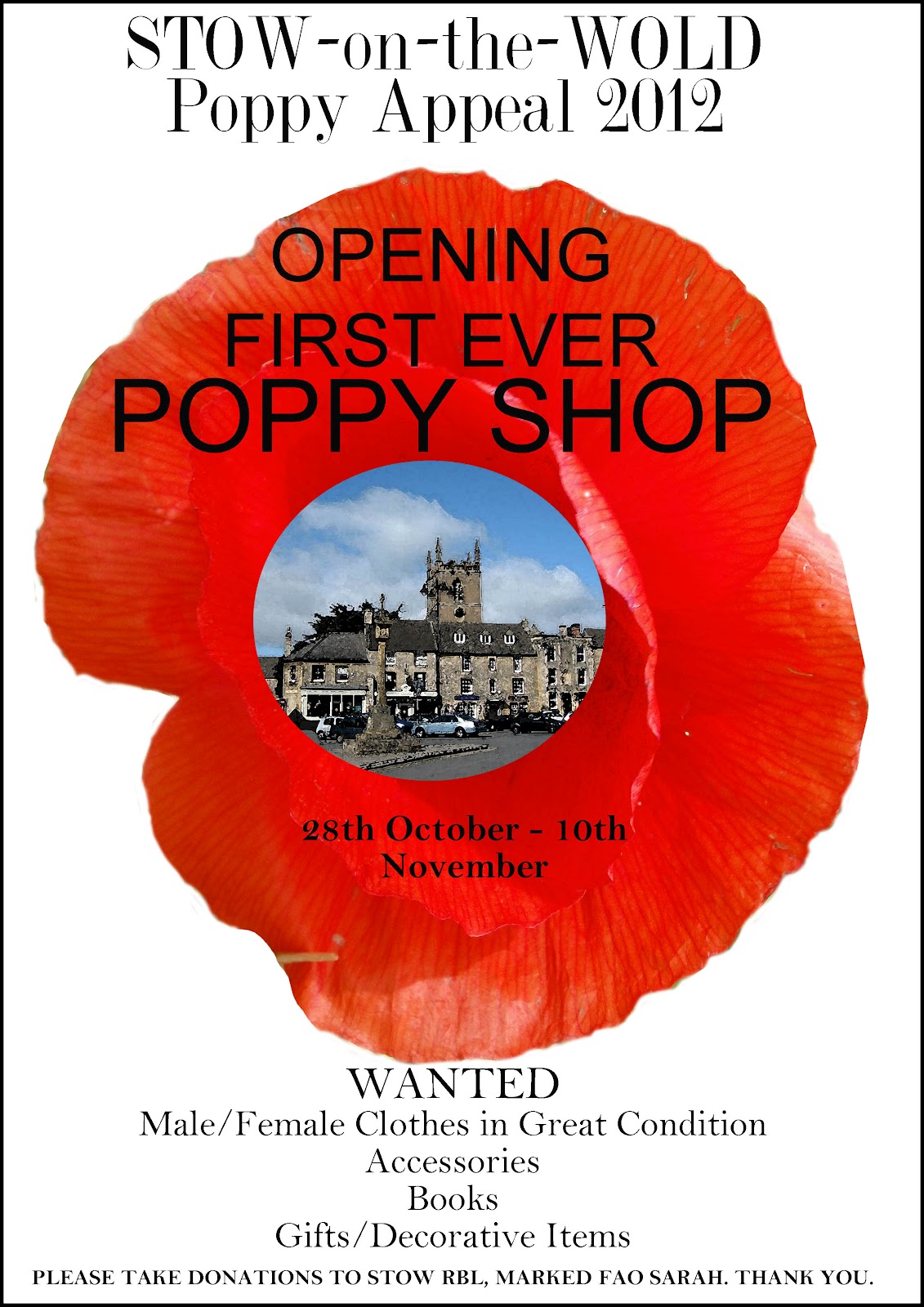 Stow on the Wold Poppy Appeal to open a Poppy Shop.. Stow on the Wold