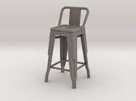 Modern dolls house miniature high Pauchard stool with low back, in grey.