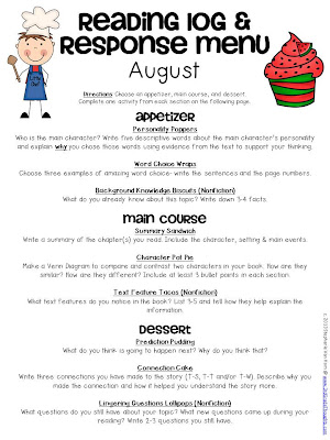 3rd Grade Thoughts: Reading Response Menus Throughout the Year