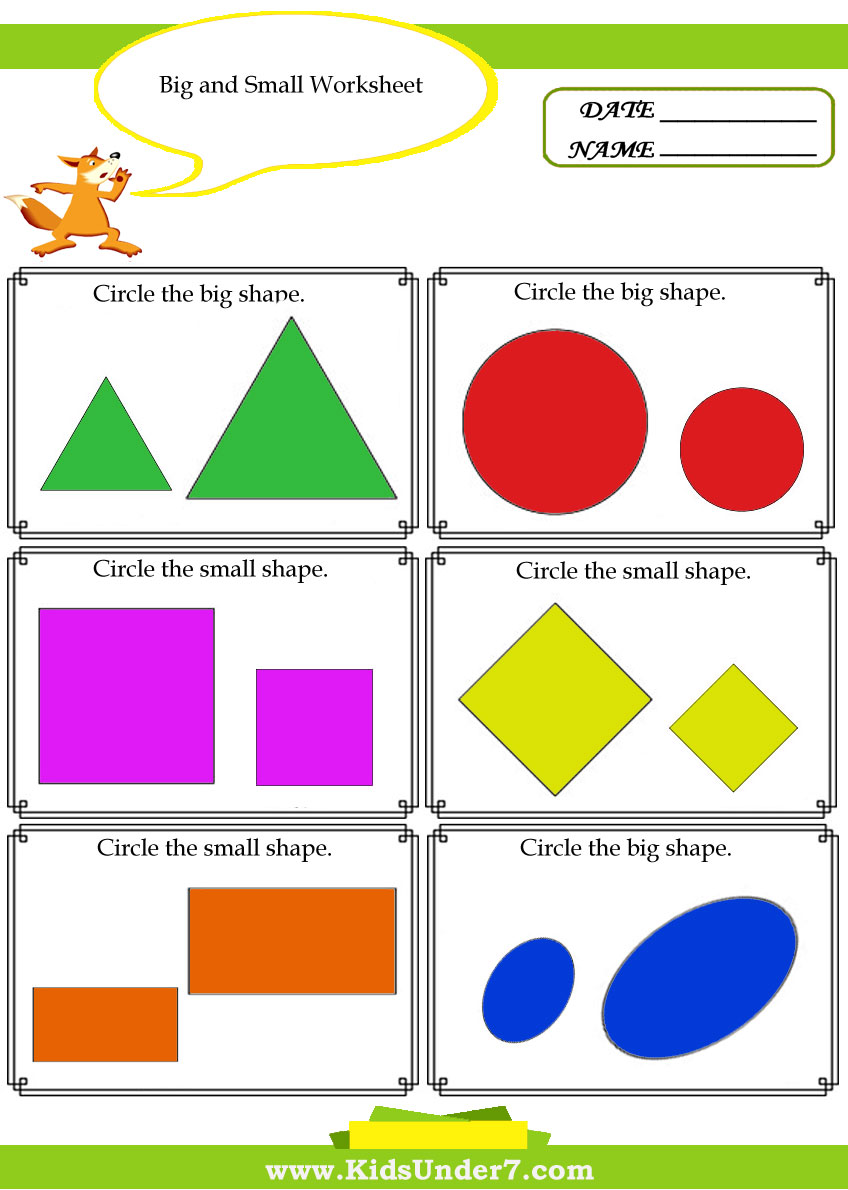 Kids Under 7: Big and Small Worksheet