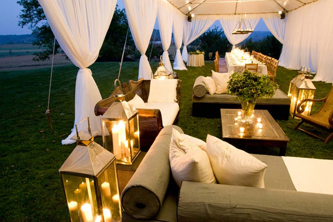 outdoor wedding lounge draping 