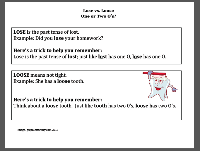 Free Things For Teachers Lose vs. Loose