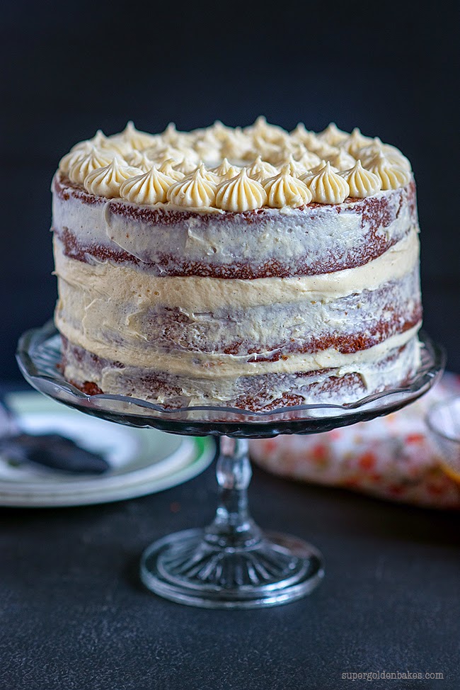 Banana layer cake with caramel cream cheese frosting supergolden bakes