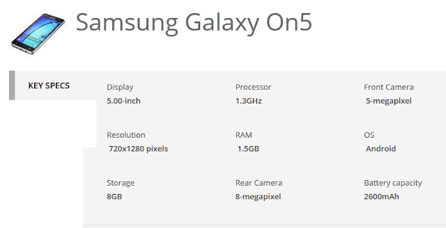 samsung galaxy on5 specs