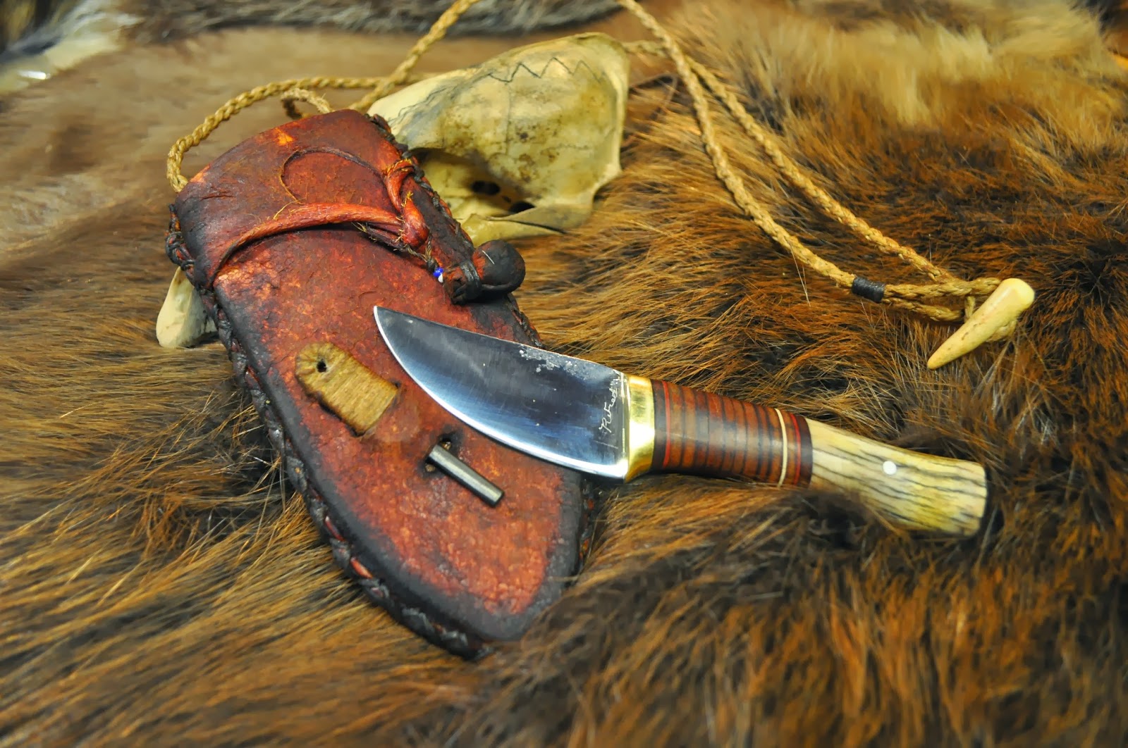 Skab Leatherworks knife and rawhide neck sheath