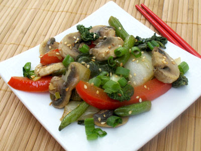Sautéed Five-Spice Bok Choy, Mushrooms, Peppers and Green Beans