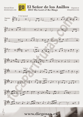 Tubescore The Lord of the Rings Sheet Music for Soprano Saxophone OST
