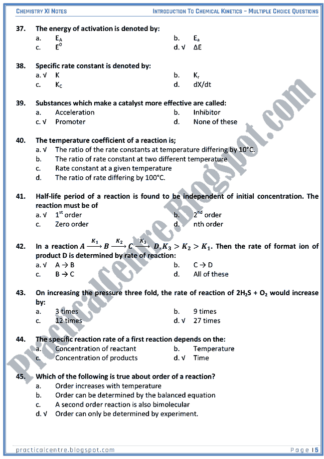 Introduction To Chemical Kinetics - MCQs - Chemistry XI