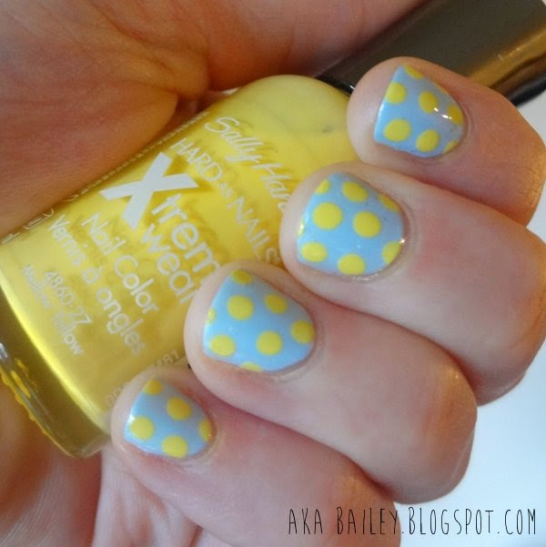 aka Bailey: Pastel Nails: Sky Blue & Yellow Polka Dots