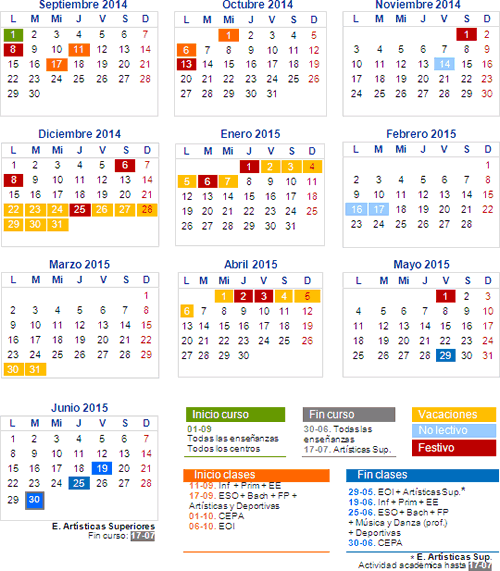 Calendario escolar 2014-15