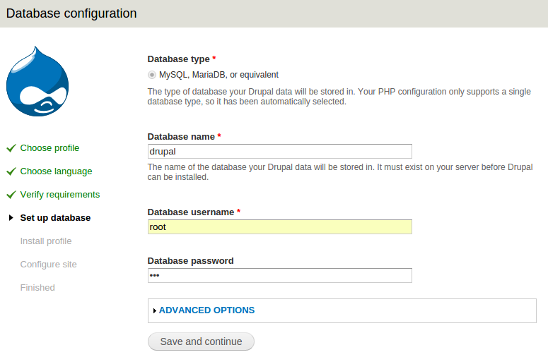 instal drupal step-3 setting database instal drupal step-3 setting database