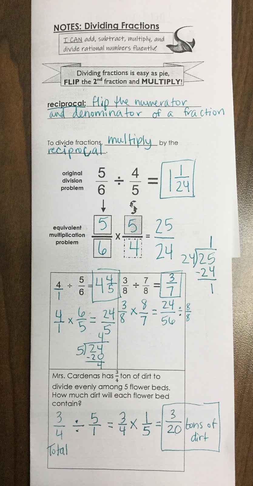 Dividing Fractions So Many Math Notes