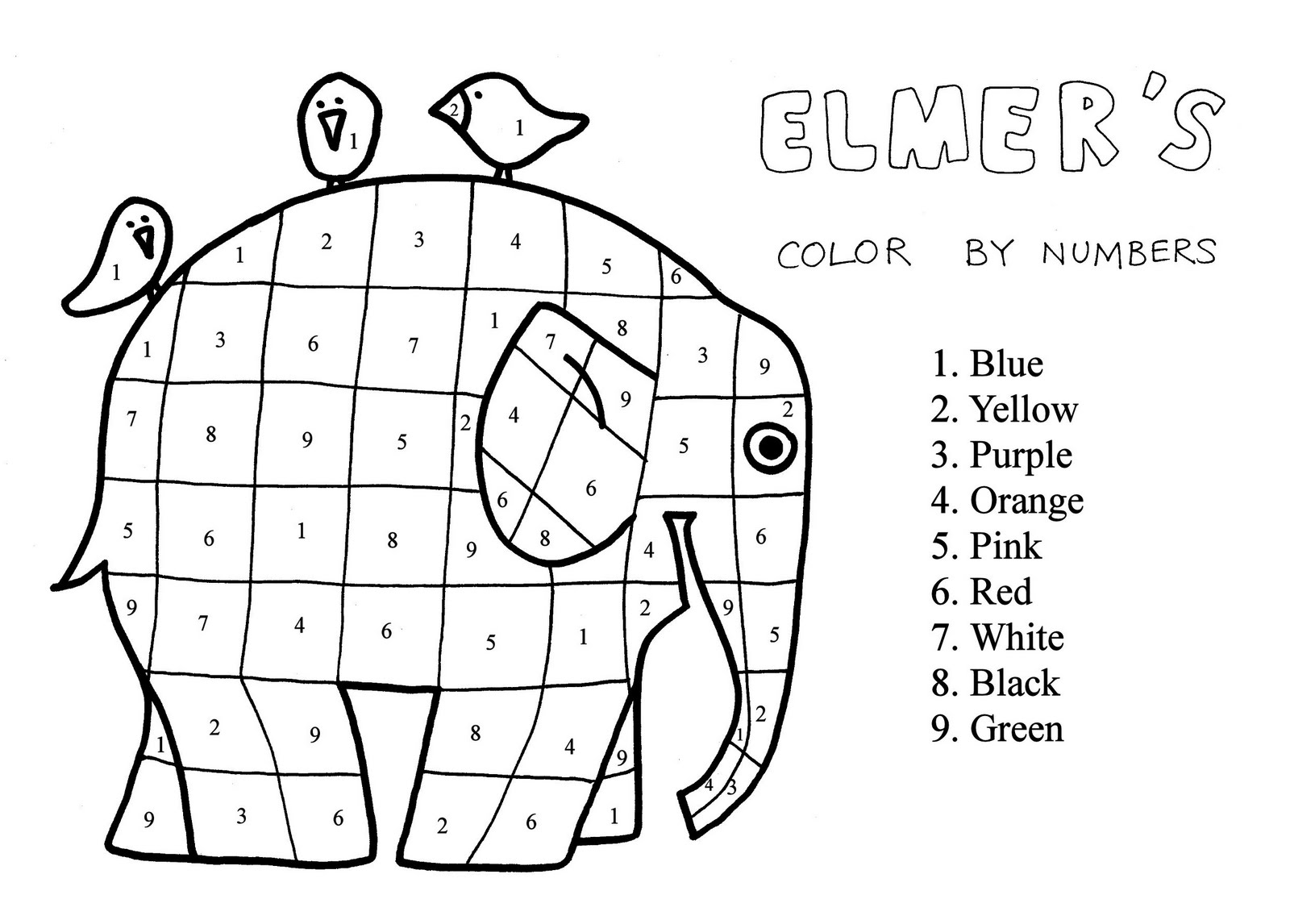Elmer the Patchwork Elephant Coloring Page Lines Across