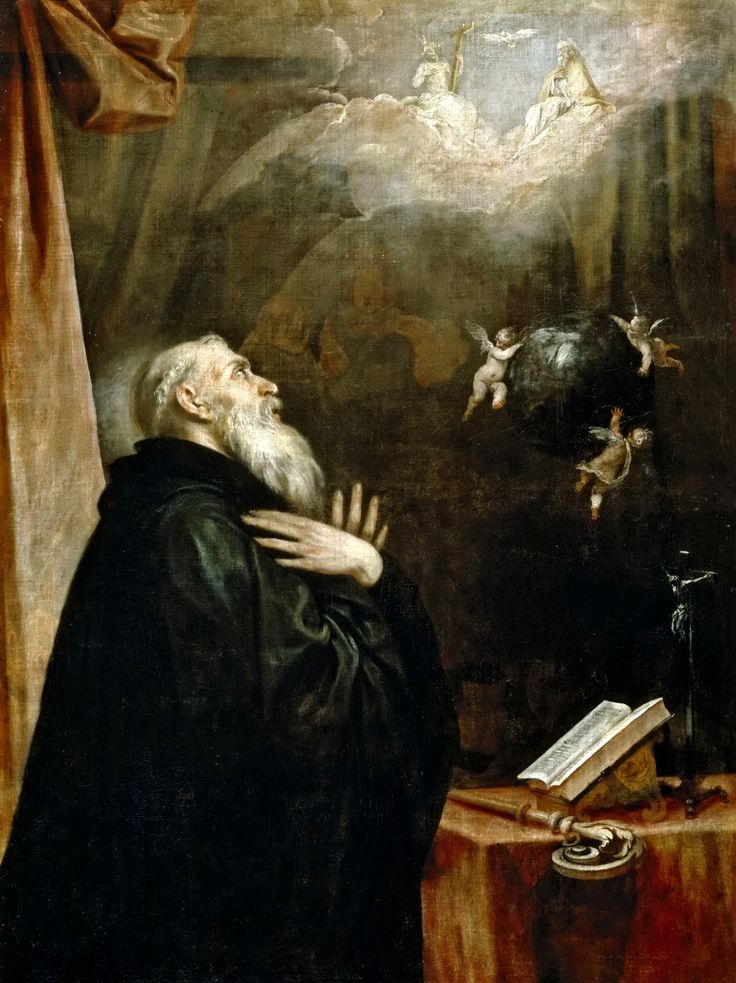 the abbot inside his cell where he witnesses the apparition of a globe
