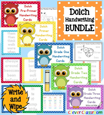 Dolch Handwriting Center Cards Bundle - {all five lists} Polka Dot Theme