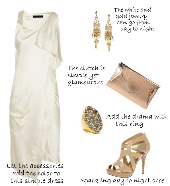 White Dress and Gold Accessories