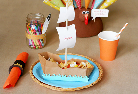 Kids boat Thanksgiving Place Cards