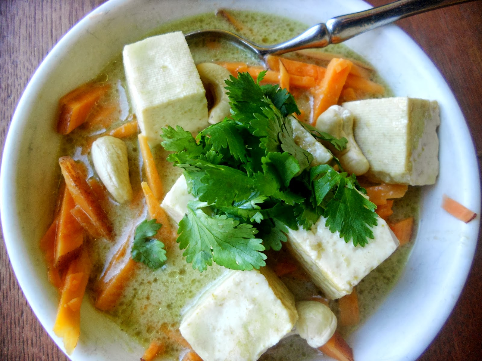 Savouring Stella Green Curry Tofu over Sweet Potato Noodles
