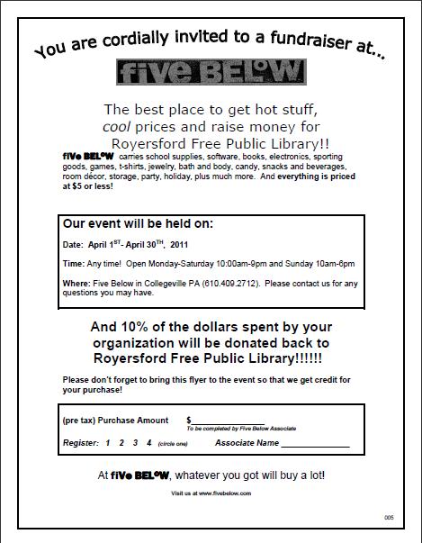 Royersford Public Library Fundraiser at Five Below