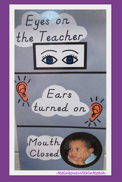 photo of: Visual Reminders for Expected Behavior at Circle Time, Classroom Rules in Preschool