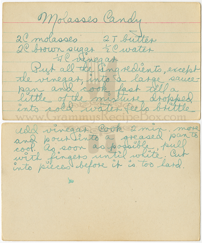 Grammy's Recipe Box Molasses candy (untested)