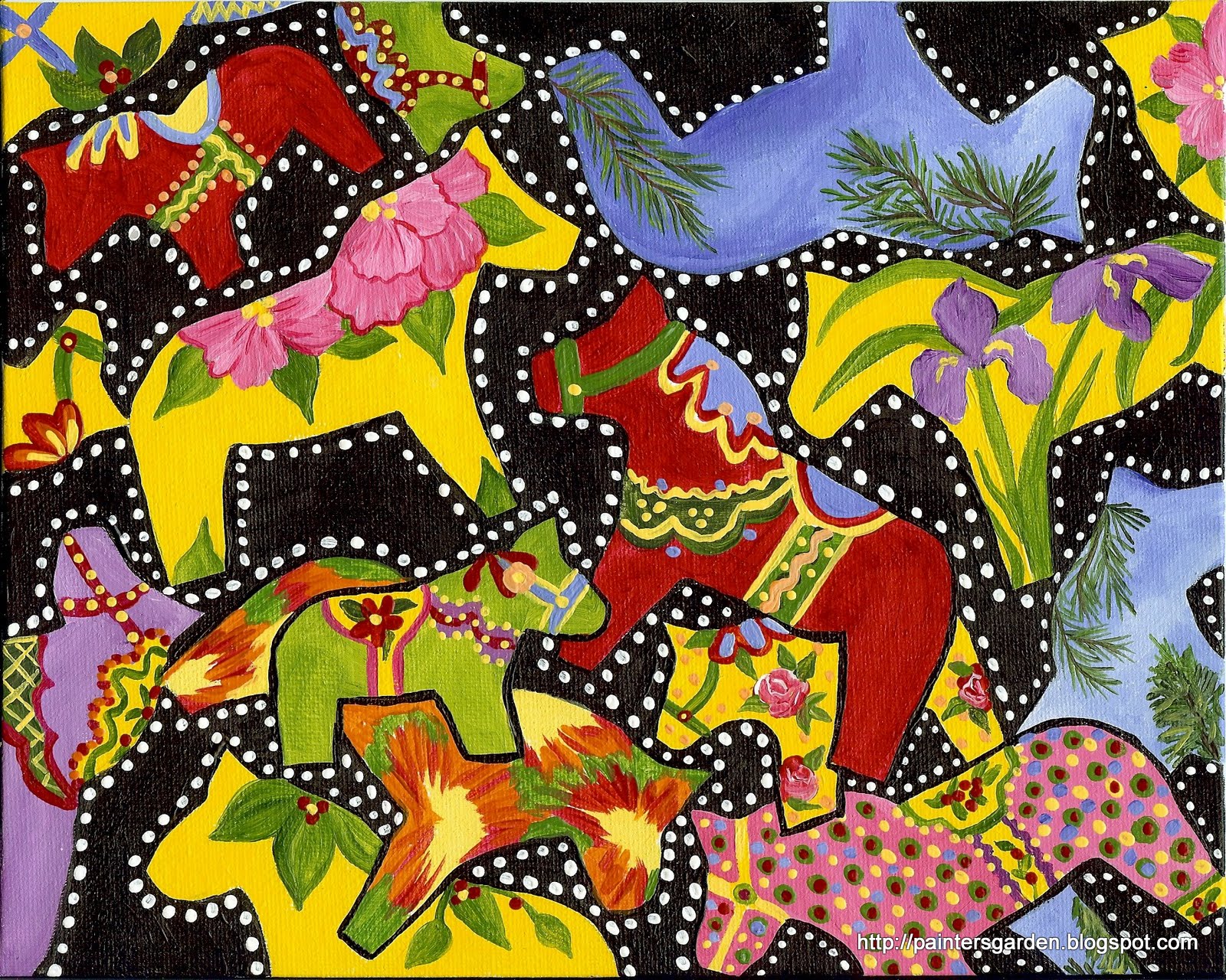 Paintersgarden Dancing Dala Horses Painting