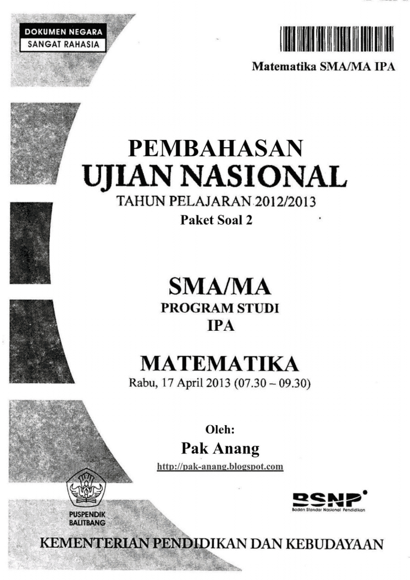 Pembahasan Soal UN Matematika Program IPA SMA 2013 (TRIK SUPERKILAT