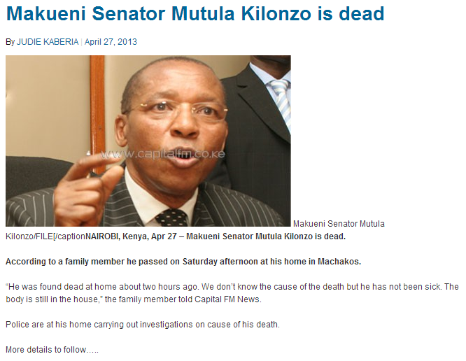 Kenyan Makueni Senator Mutula Kilonzo Afariki Dunia 