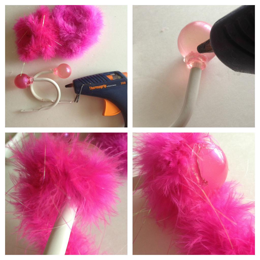 Pic 1 - You will need holdbacks, any color boa and a hot glue gun.