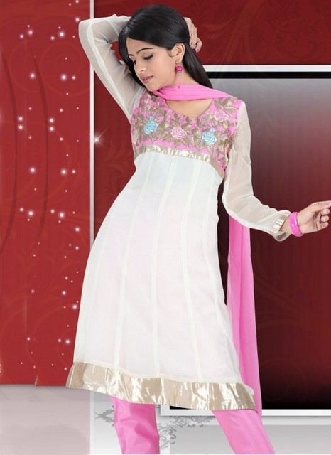 Long Sleeved Anarkali Churidar, Rose Pattern Churidar Dress