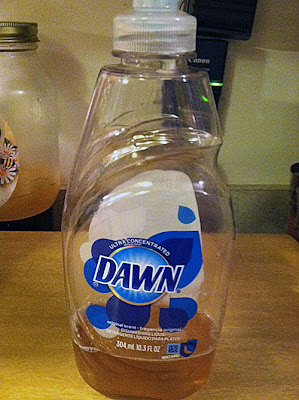 I store my homemade liquid dish soap in an old Dawn bottle.