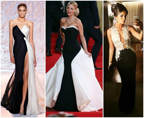 vestido preto e branco longo